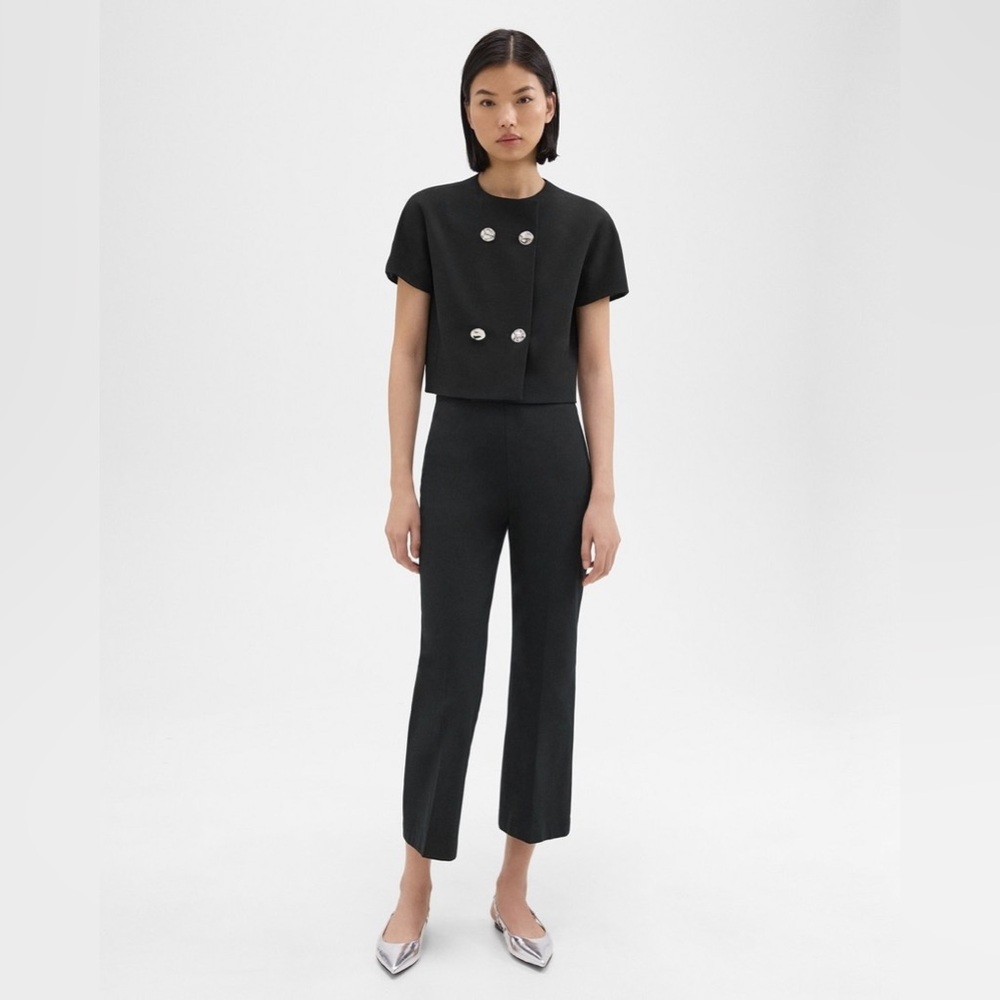 THEORY Double-Breasted Crop Top in Crepe - Picture 5 of 6